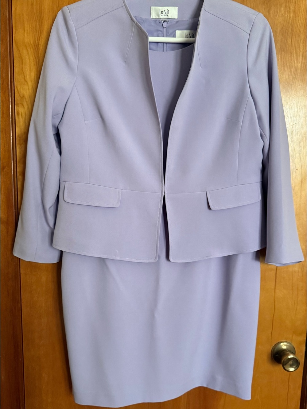 Le Suit Pastel Lavender Petite Skirt Suit